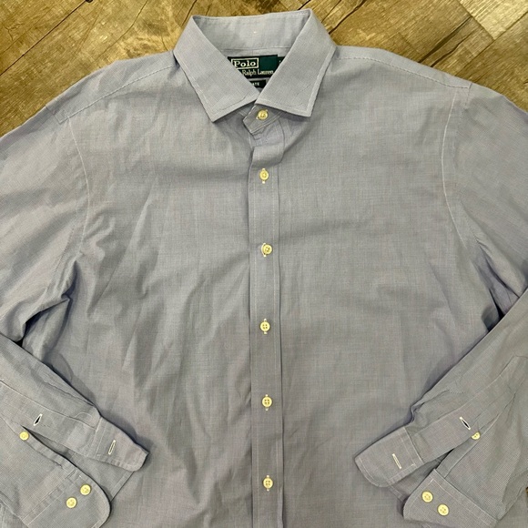 Polo Ralph Lauren Estate Men’s Blue Micro Check Dress Shirt 17 34/35 - Picture 2 of 5